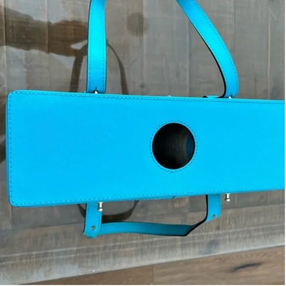 Kate Spade Pack a Picnic Wine Tote bag purse basket blue faux wicker nwot - Picture 7 of 8